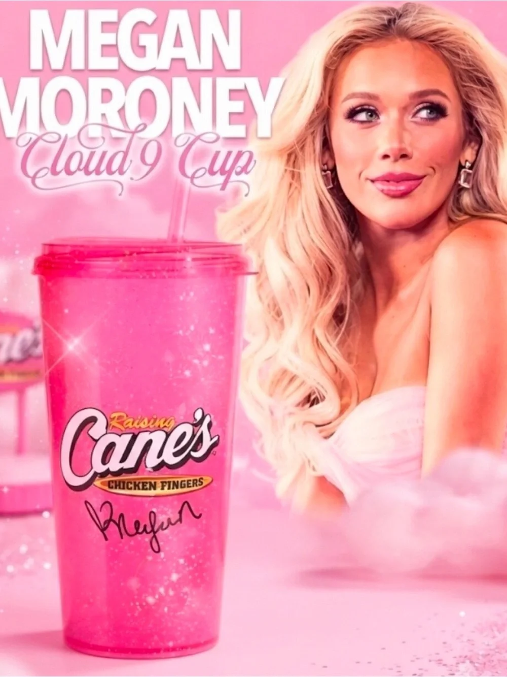 Raising Canes x Megan Moroney 32oz Pink Glitter Cloud 9 Tumbler Cup